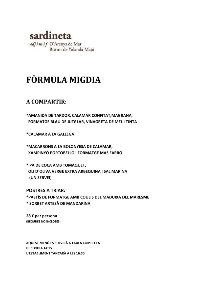 Menu Sardineta Bistrot De Yolanda Majó-1